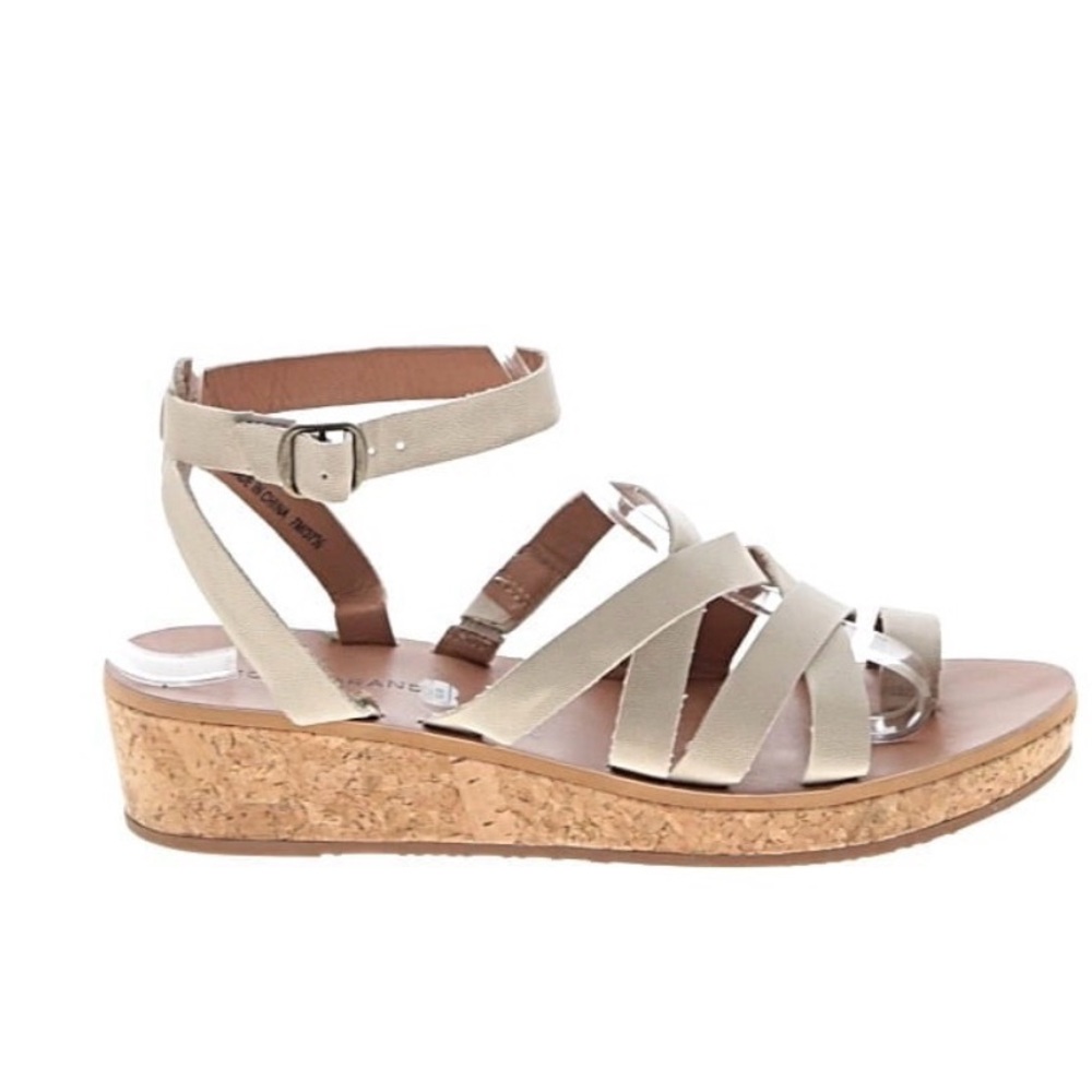Beige Strappy Cork Wedge Sandals with Ankle Strap